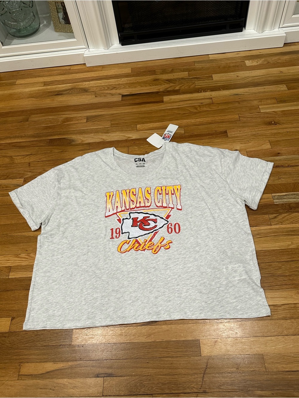 NFL Kansas City Chiefs Gray Crop Top with Red and Yellow Logo